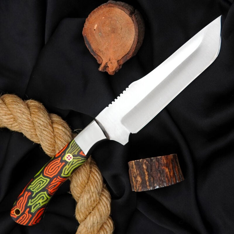 10" Hand-Forged D2 Knife with G10 Handle, Mosaic Pin & Leather Sheath