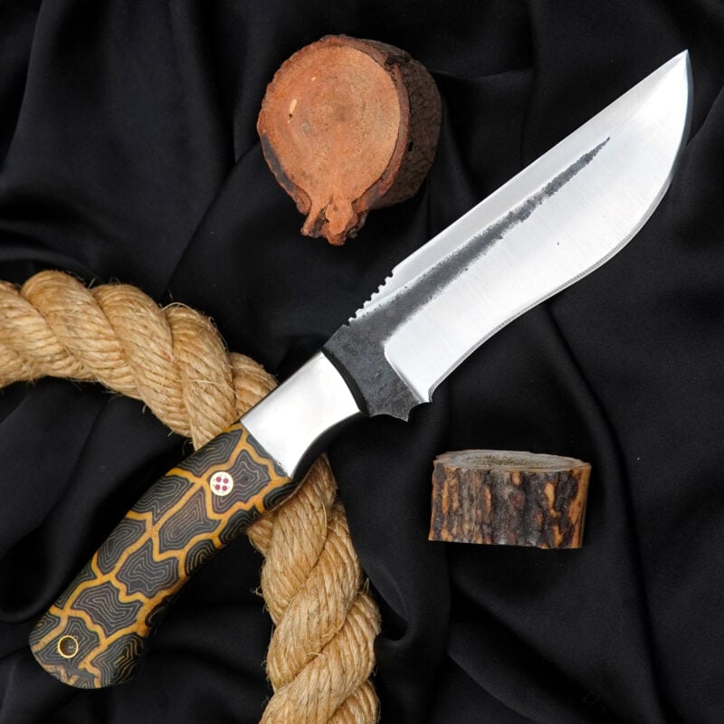 10" Hand-Forged D2 Knife with G10 Handle, Mosaic Pin & Leather Sheath