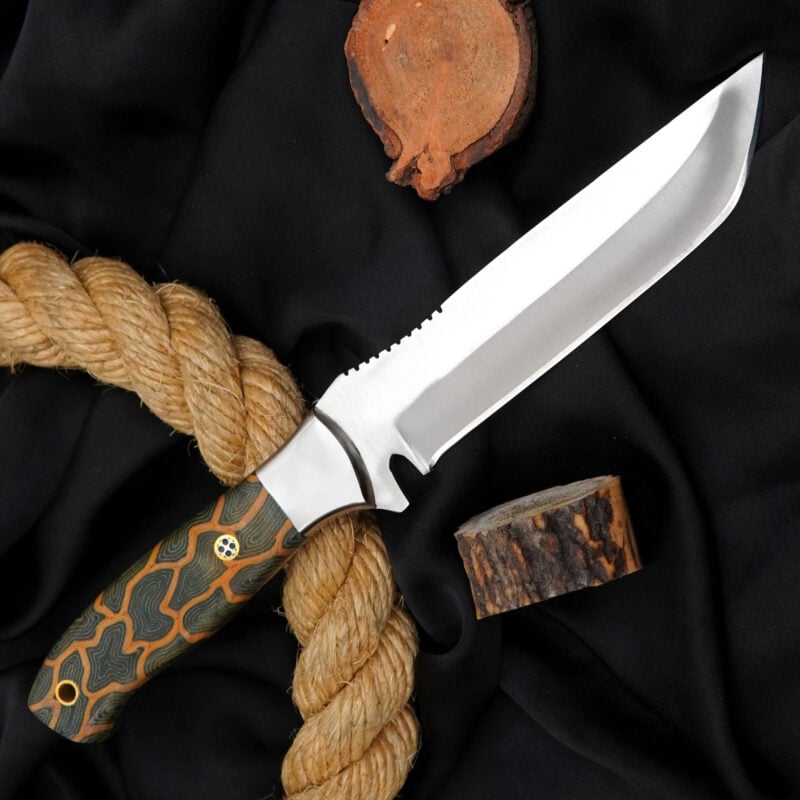 10" Hand-Forged D2 Knife with G10 Handle, Mosaic Pin & Leather Sheath
