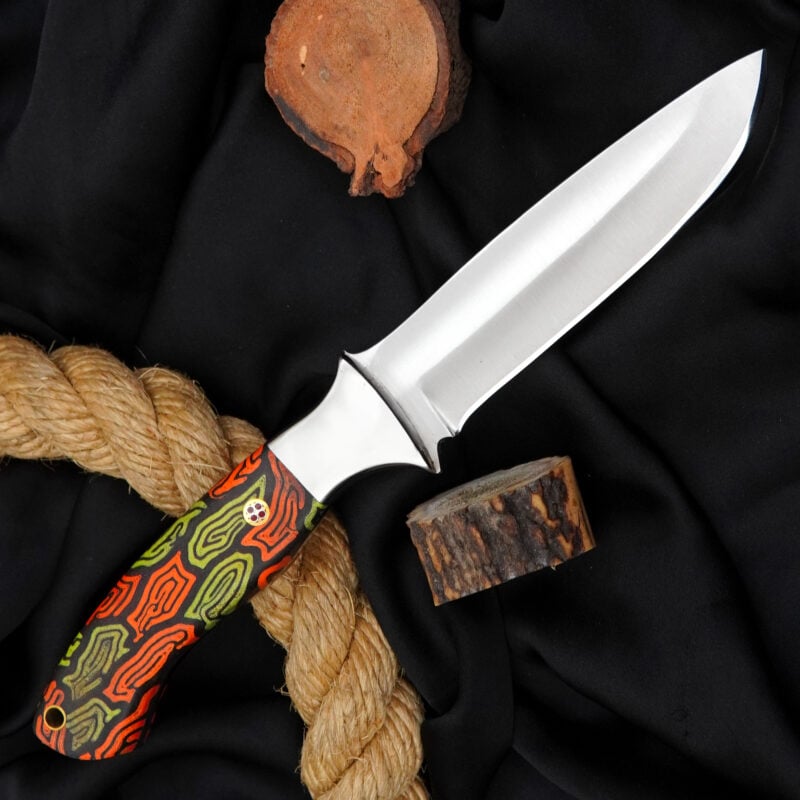 10" Hand-Forged D2 Knife with G10 Handle, Mosaic Pin & Leather Sheath