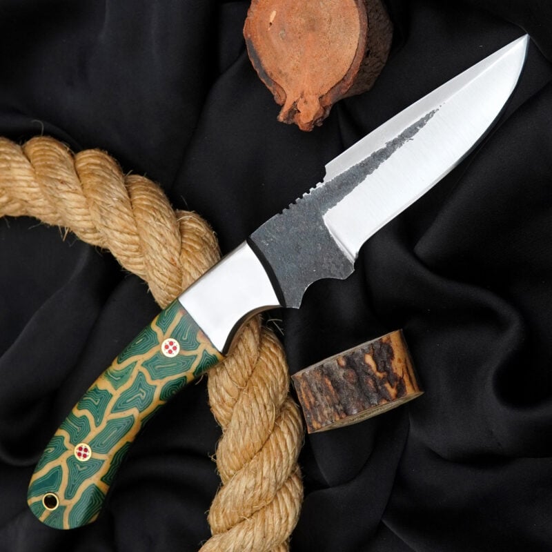 10" Hand-Forged D2 Knife with G10 Handle, Mosaic Pin & Leather Sheath