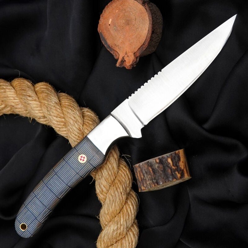 10" Hand-Forged D2 Knife with G10 Handle, Mosaic Pin & Leather Sheath