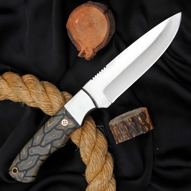 10" Hand-Forged D2 Knife with G10 Handle, Mosaic Pin & Leather Sheath