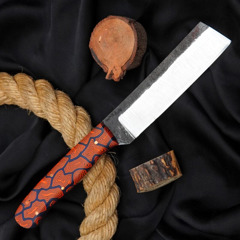 10" Hand-Forged D2 Bull Cutter Knife with G10 Handle & Leather Sheath