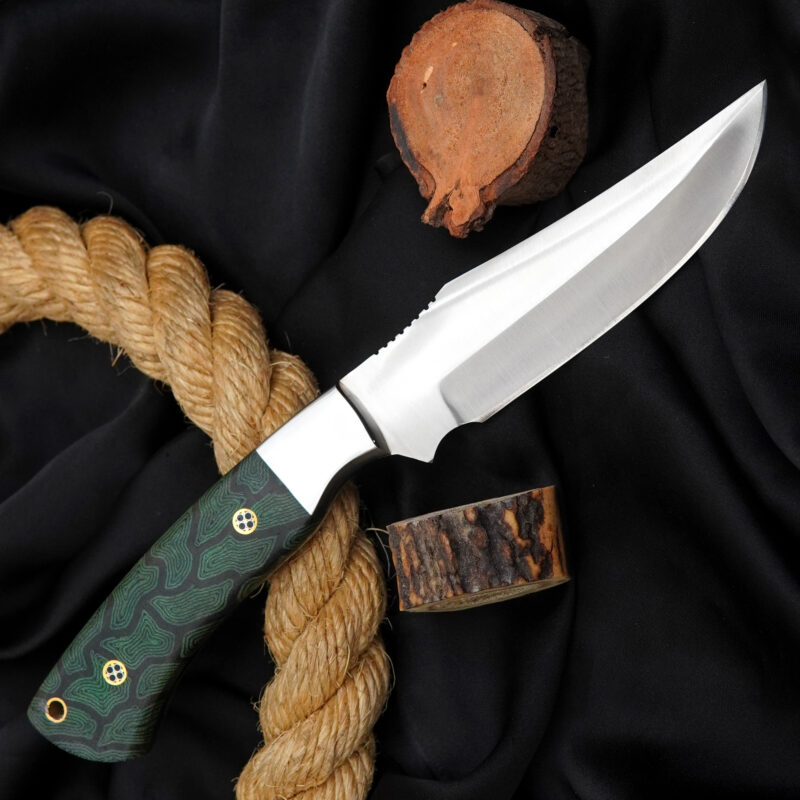 10" Hand-Forged D2 Knife with G10 Handle, Mosaic Pin & Leather Sheath