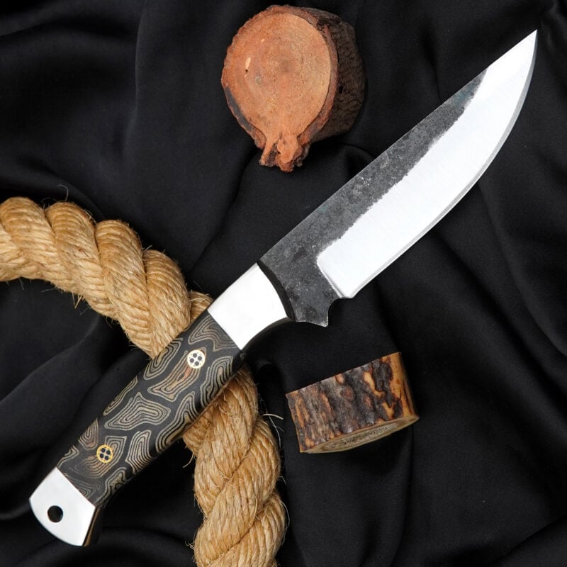 10" Hand-Forged D2 Knife with G10 Handle, Mosaic Pin & Leather Sheath