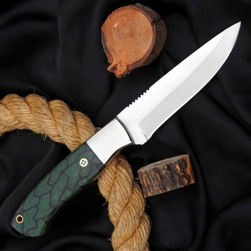 10" Hand-Forged D2 Knife with G10 Handle, Mosaic Pin & Leather Sheath