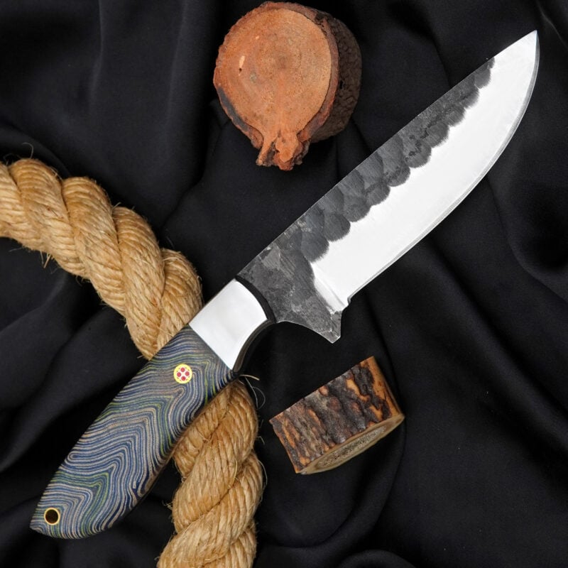 10" Hand-Forged D2 Knife with G10 Handle, Mosaic Pin & Leather Sheath