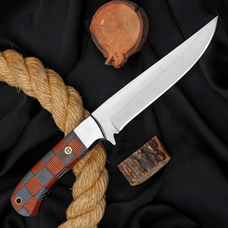 10" Hand-Forged D2 Knife with G10 Handle, Mosaic Pin & Leather Sheath