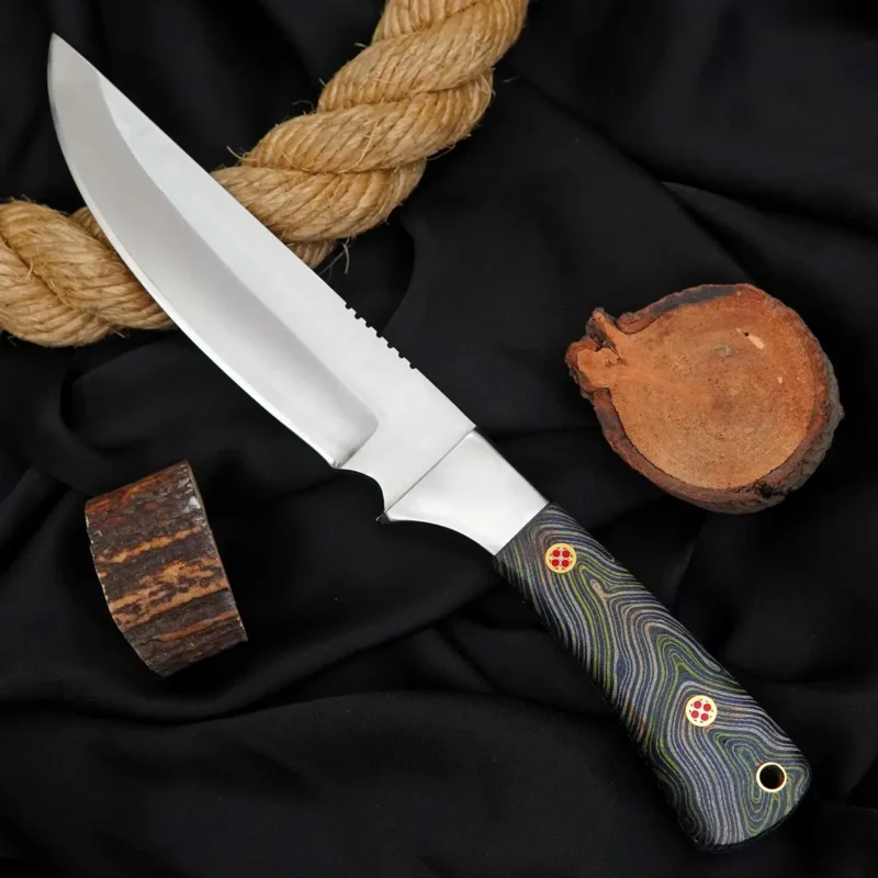 10" Hand-Forged D2 Knife with G10 Handle, Mosaic Pin & Leather Sheath