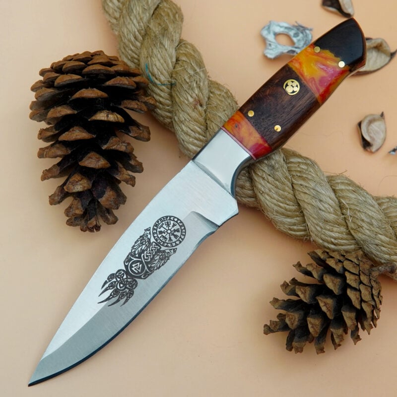 8" D2 ENGRAVED SKINNER WITH MOSAIC PIN & LEATHER SHEATH SR-3