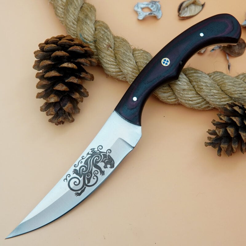 10" D2 ENGRAVED KNIFE WITH MOSAIC PIN & LEATHER SHEATH SM-1