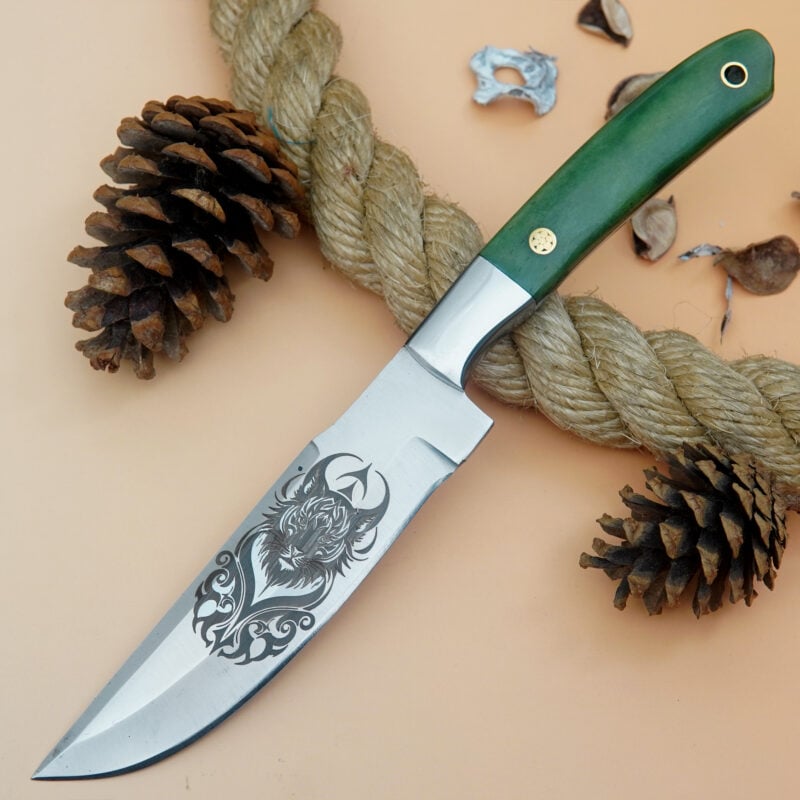 10" D2 ENGRAVED KNIFE WITH MOSAIC PIN & LEATHER SHEATH SB-1