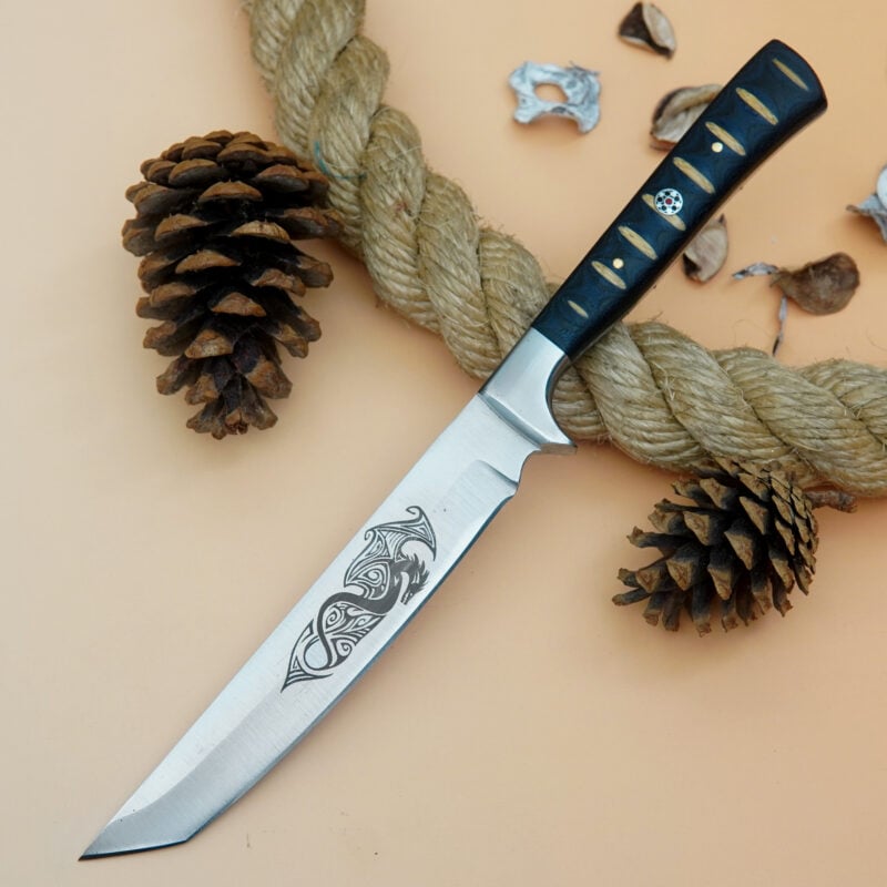 10" D2 ENGRAVED KNIFE WITH MOSAIC PIN & LEATHER SHEATH SM-4