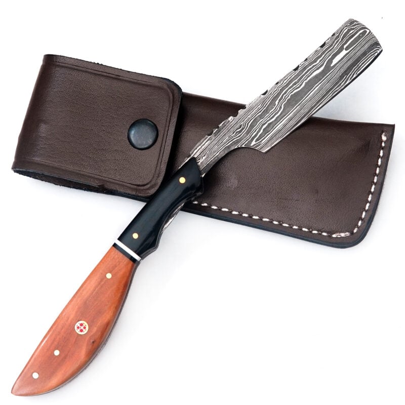 DAMASCUS RAZOR FOR MEN'S SHAVING WITH PREMIUM LEATHER SHEATH-R2