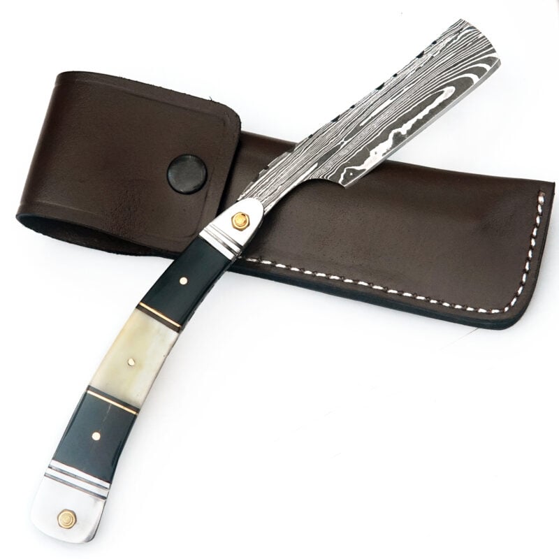 DAMASCUS SHAVING RAZOR FOR MEN WITH PREMIUM LEATHER SHEATH-R4