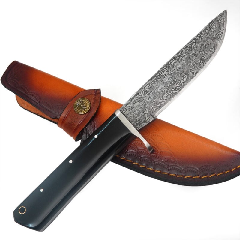 10" DAMASCUS KNIFE WITH PREMIUM LEATHER SHEATH-I15
