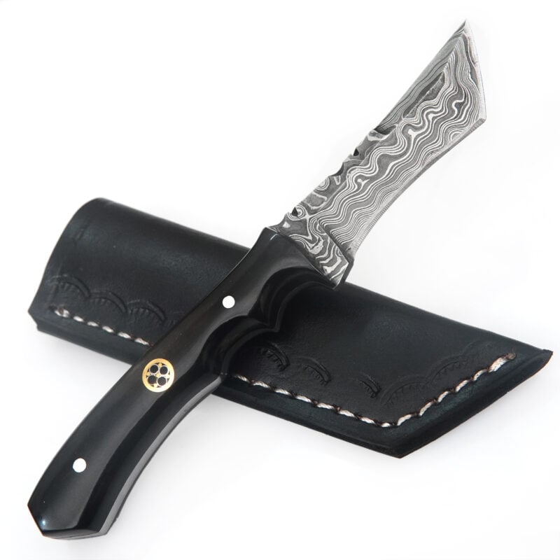 6.5" DAMASCUS SKINNER WITH PREMIUM LEATHER SHEATH-I12/b