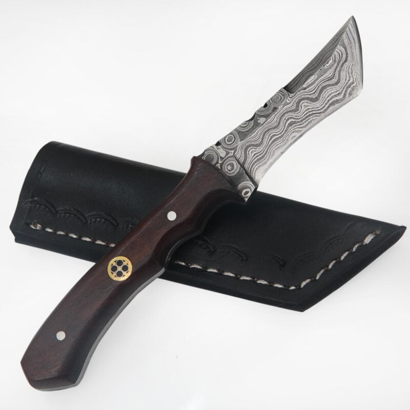 6.5" DAMASCUS SKINNER WITH PREMIUM LEATHER SHEATH-I12