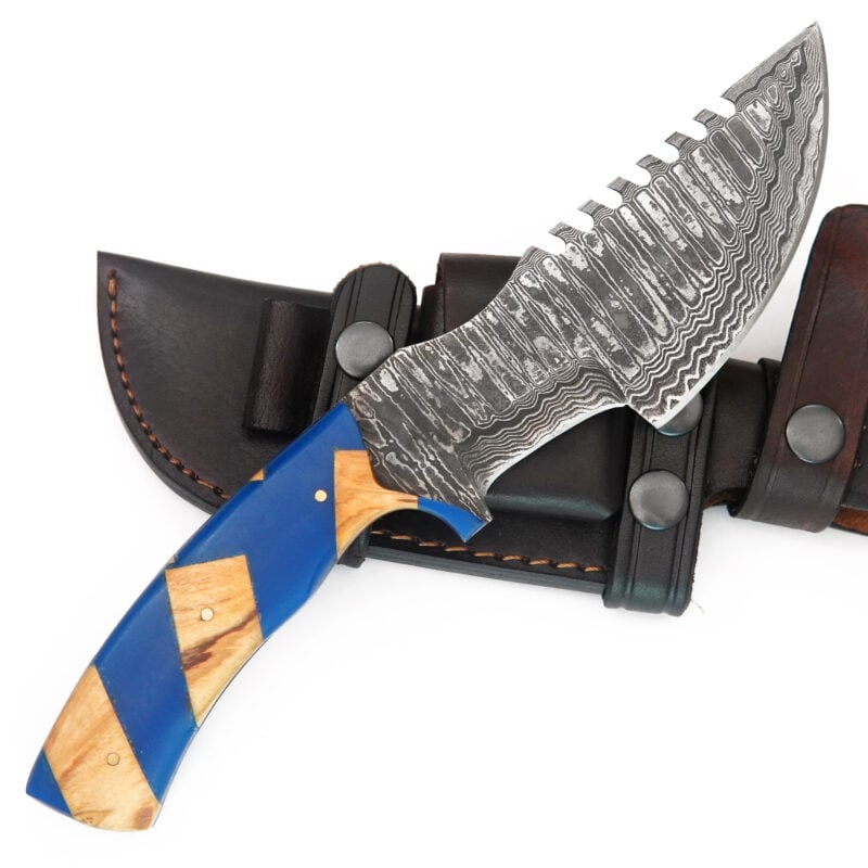10.5" DAMASCUS TRACKER WITH PREMIUM LEATHER SHEATH-T4