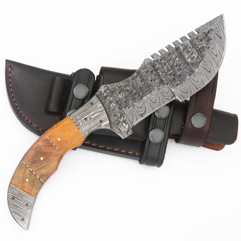 10" DAMASCUS TRACKER WITH PREMIUM LEATHER SHEATH-T2