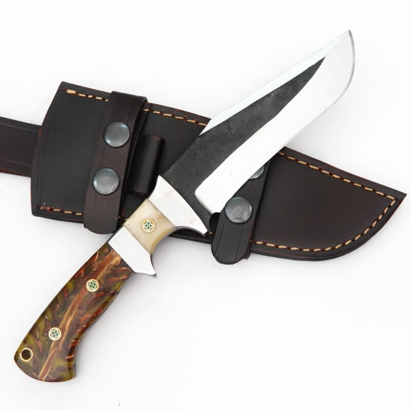 10" D2 KNIFE WITH MOSAIC PIN, LANYARD HOLE & PREMIUM LEATHER SHEATH-T34