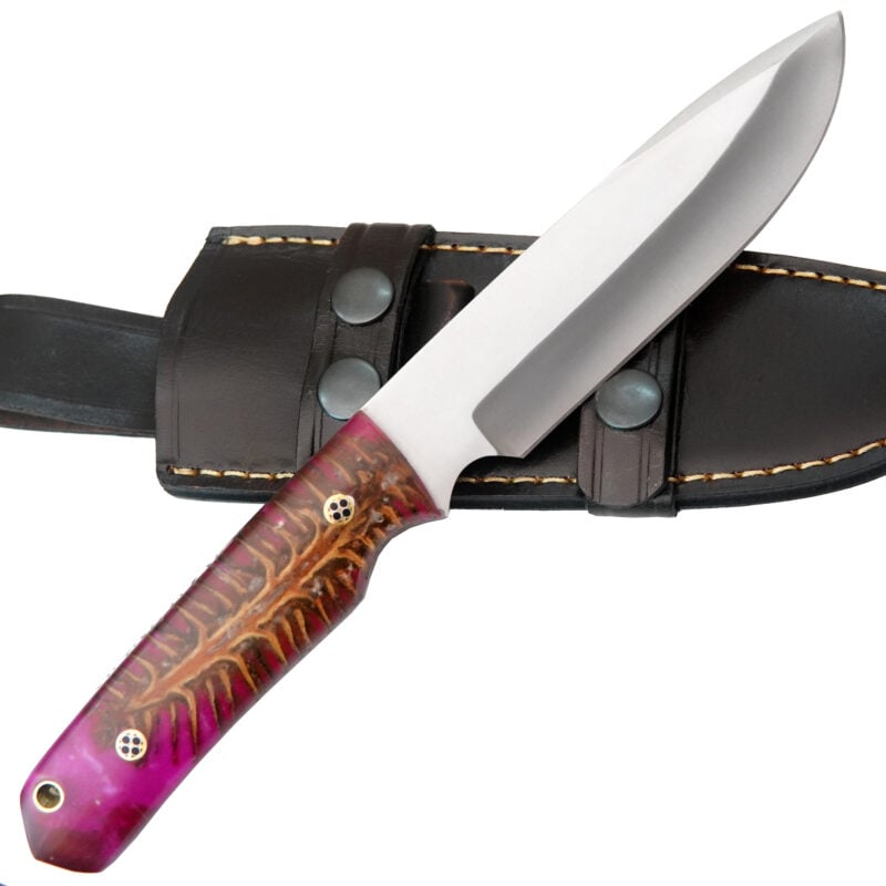 10" D2 KNIFE WITH LANYARD HOLE, MOSAIC PIN & PREMIUM LEATHER SHEATH-TB25