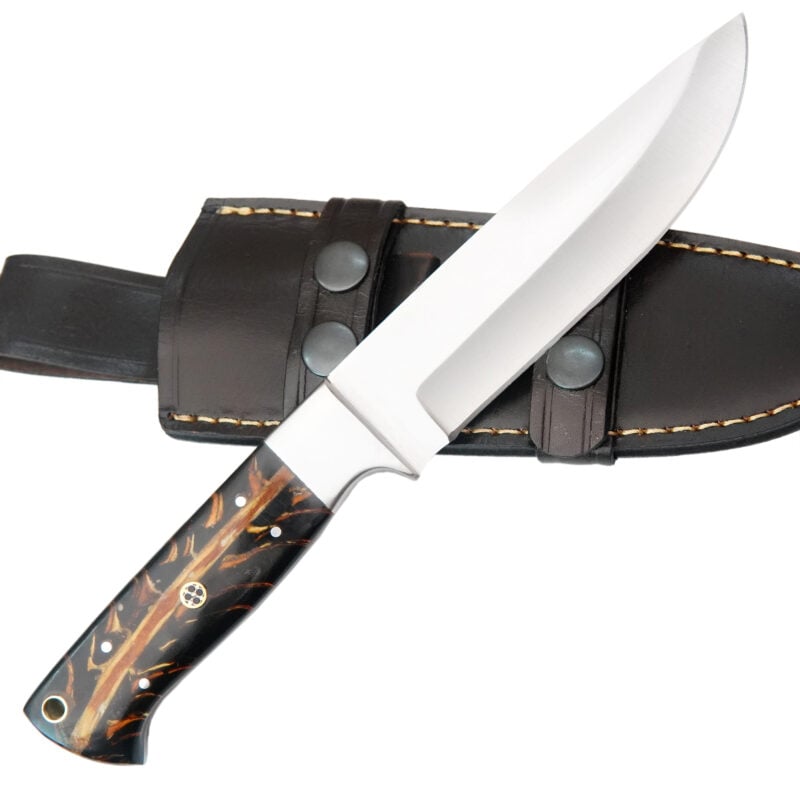 10" D2 KNIFE WITH LANYARD HOLE, MOSAIC PIN & PREMIUM LEATHER SHEATH-T27