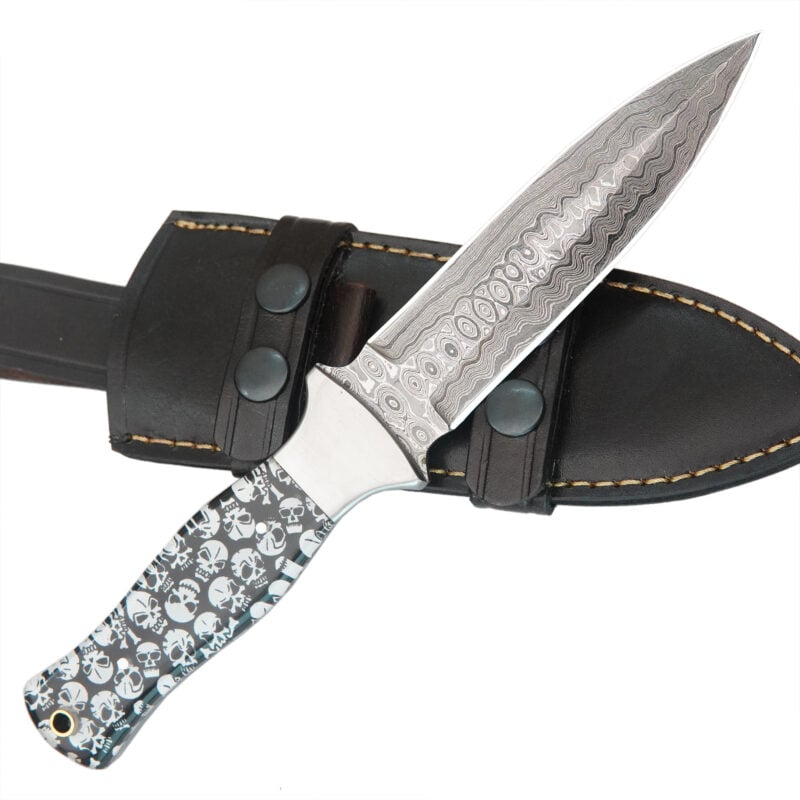 10" DAMASCUS DAGGER WITH LANYARD HOLE & PREMIUM LEATHER SHEATH-T44