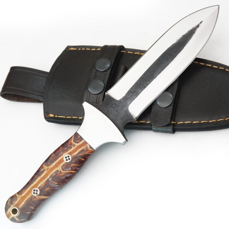 10" D2 DAGGER WITH MOSAIC PIN, LANYARD HOLE & PREMIUM LEATHER SHEATH-T49