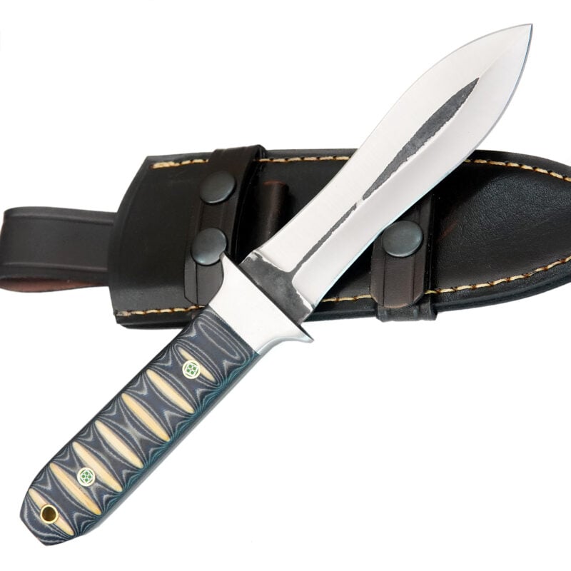 10" D2 DAGGER WITH MOSAIC PIN, LANYARD HOLE & PREMIUM LEATHER SHEATH-T48