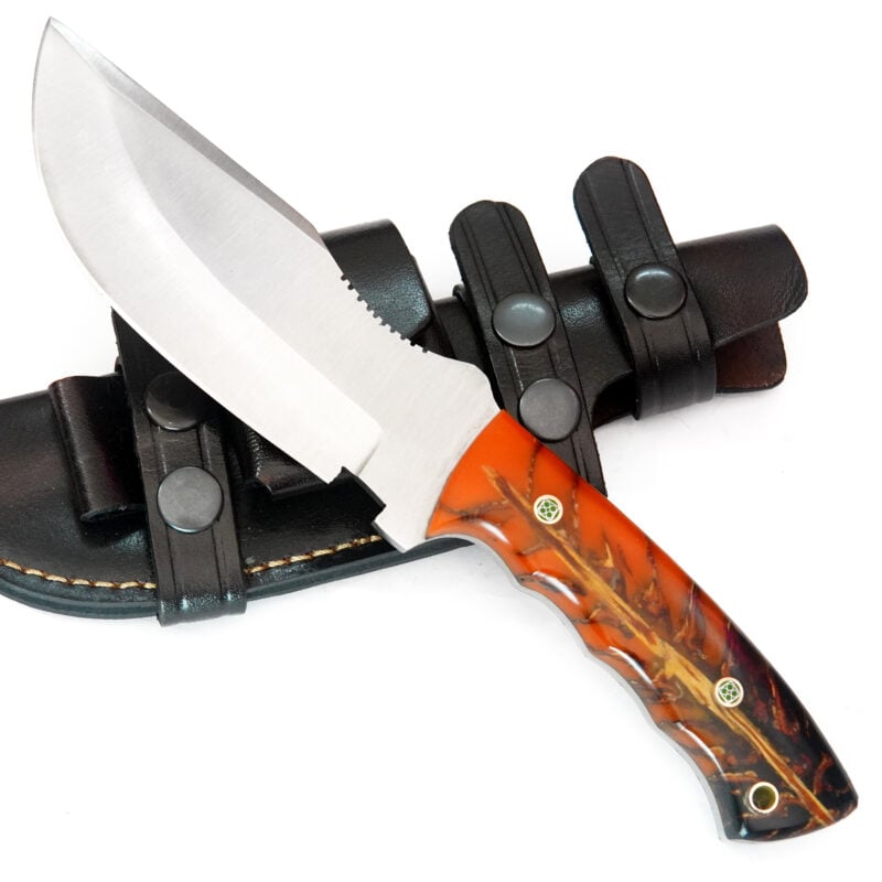 10" D2 TRACKER WITH MOSAIC PIN, LANYARD HOLE & PREMIUM LEATHER SHEATH-T35