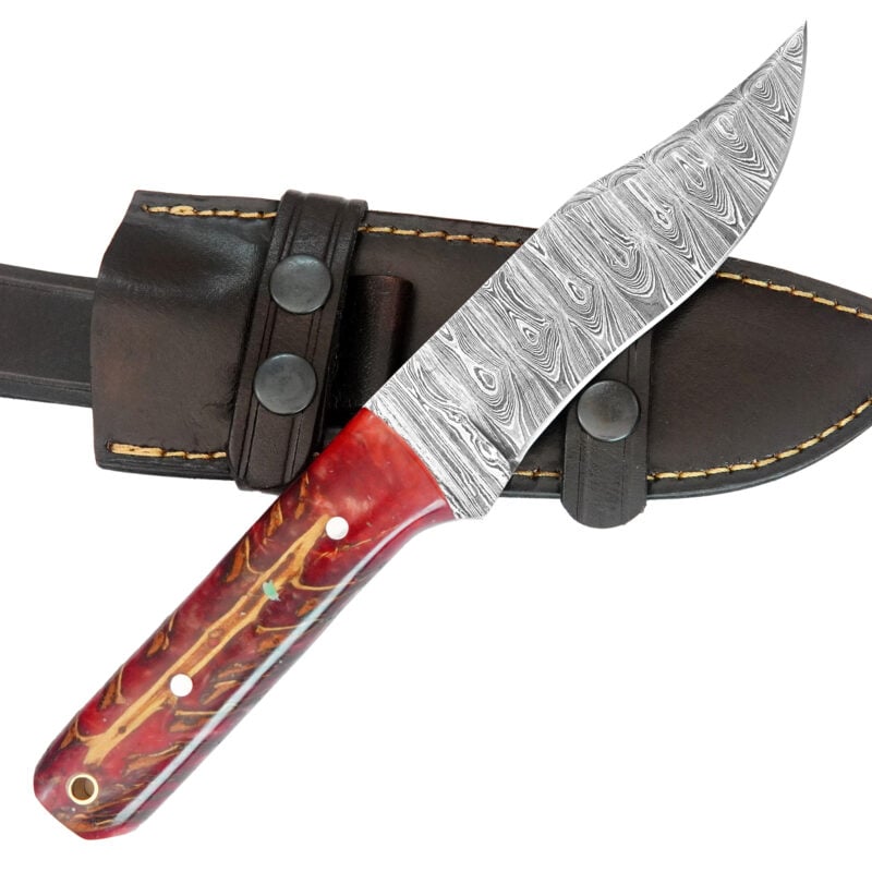 10" DAMASCUS KNIFE WITH LANYARD HOLE & PREMIUM LEATHER SHEATH-T21