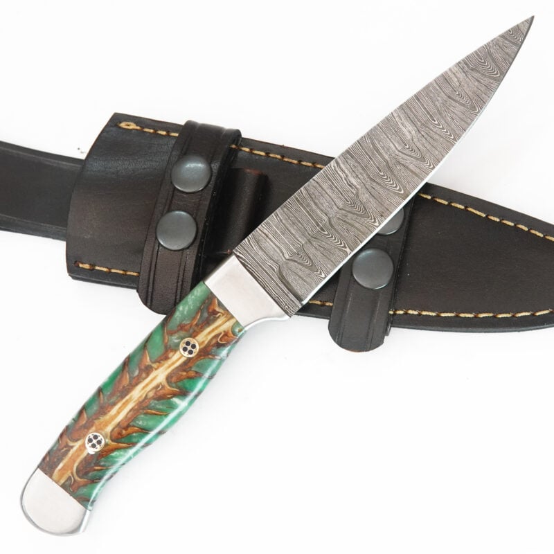 10" DAMASCUS KNIFE WITH MOSAIC PIN & PREMIUM LEATHER SHEATH-T28